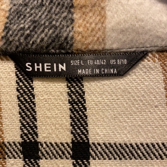 Shein Brown and Black Plaid Quarter Zip L - Picture 2 of 3